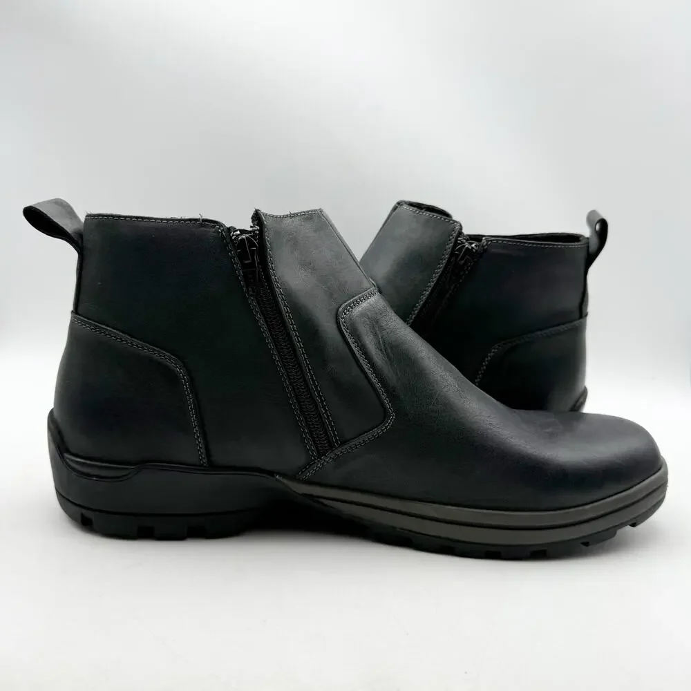 Propet Mens Brock Ankle Boots Size 14 M EU 48 Black Leather Dual Zipper EUC